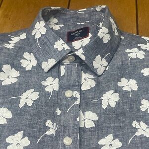 UNTUCKit Men's 100% Linen Floral Button Up Shirt Style Bonner Color Gray Large